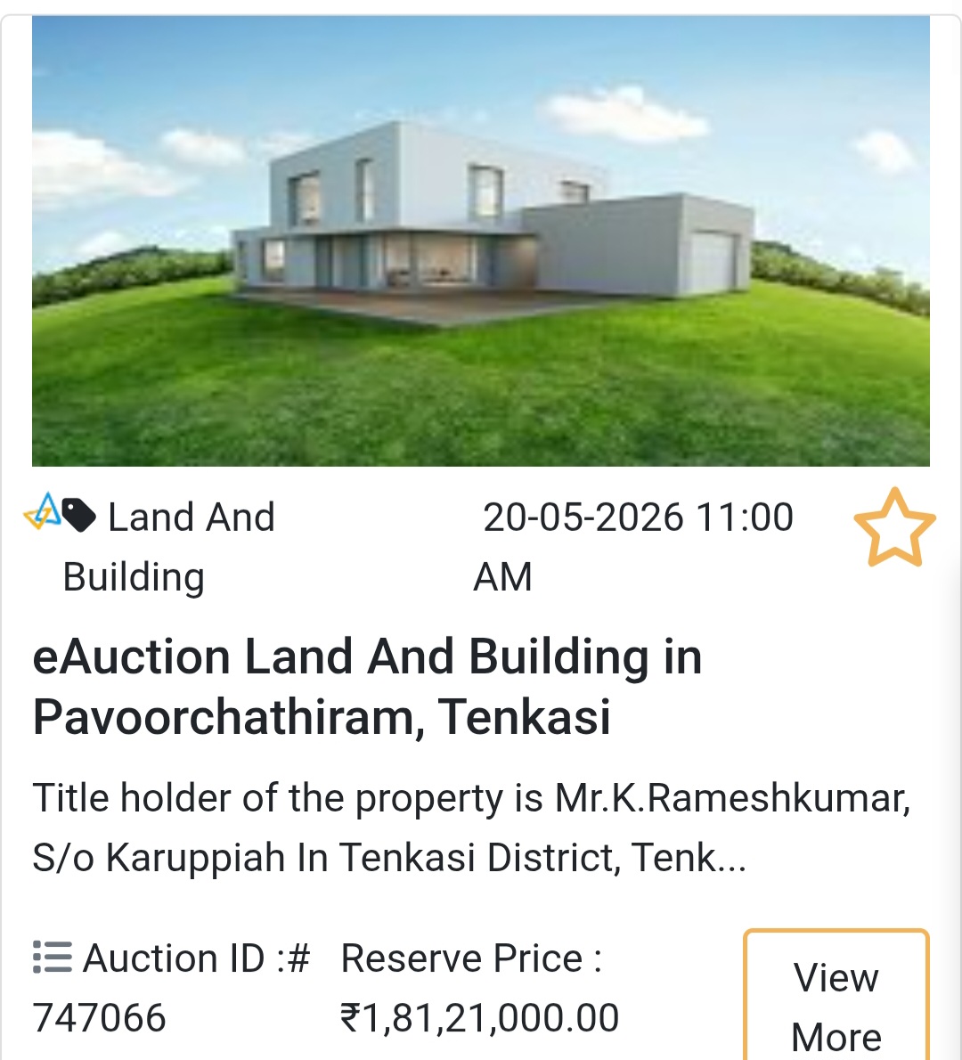 🏡 eAuction Land & Building in Pavoorchatiram, Tenkasi