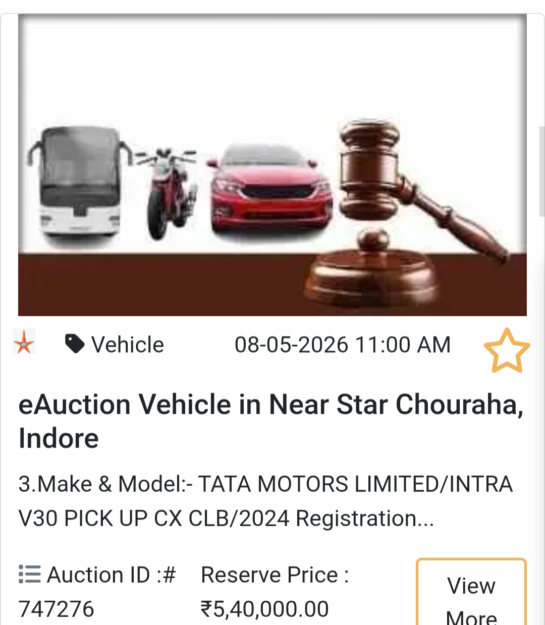 🚛 eAuction Vehicle in Near Star Chouraha, Indore