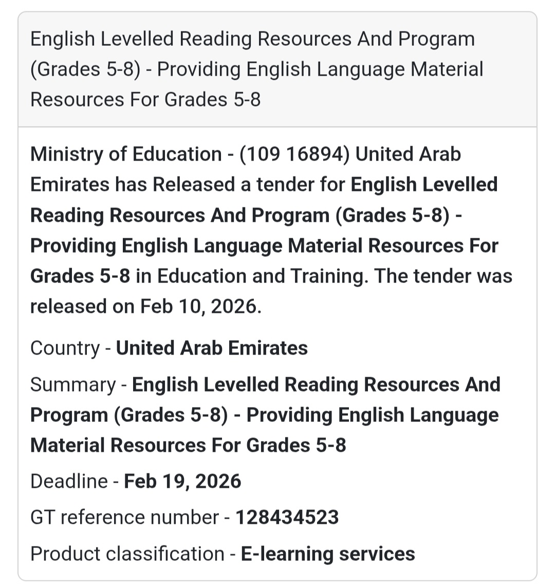 📚 Education Sector Tender | English Levelled Reading (Grades 5–8)
