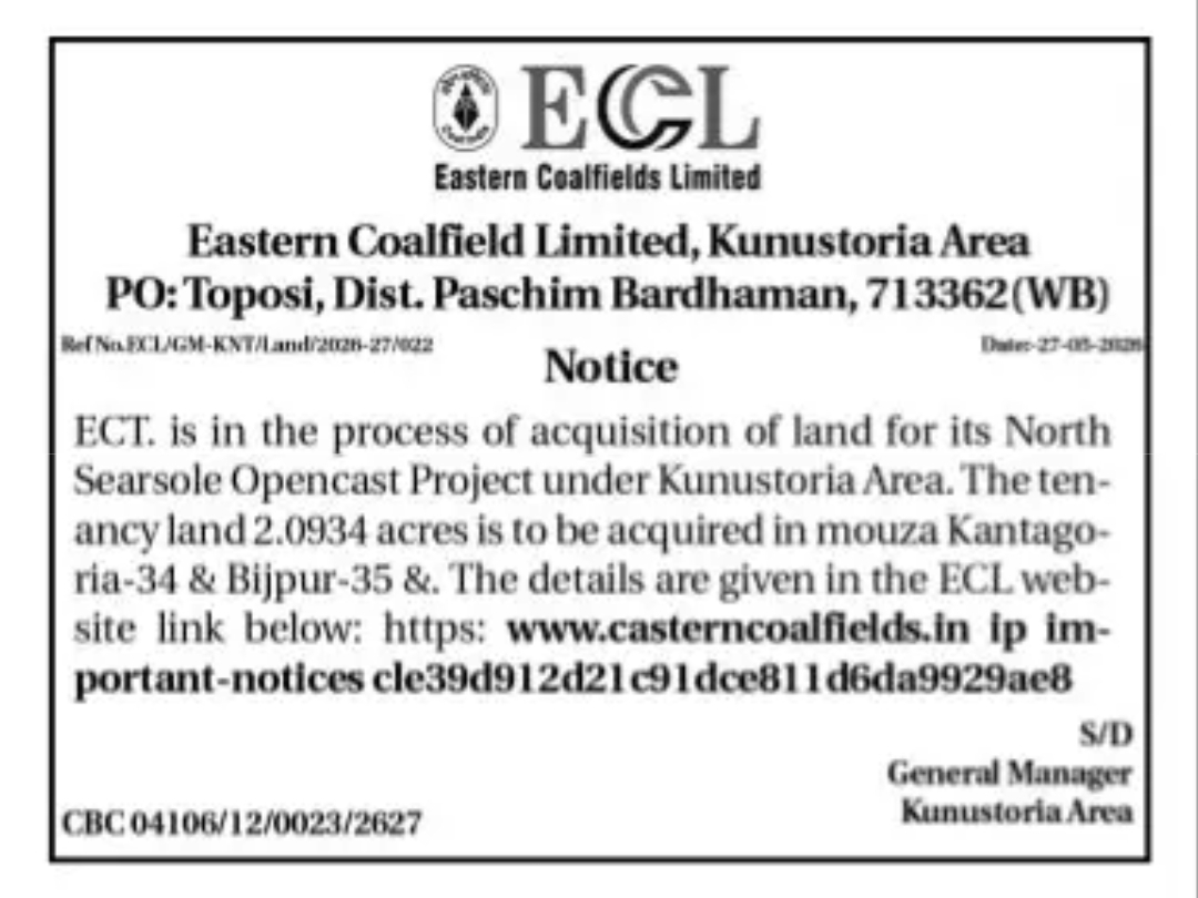 EGLEastern Coalfields LimitedEastern Coalfield Limited, Kunustoria Area
