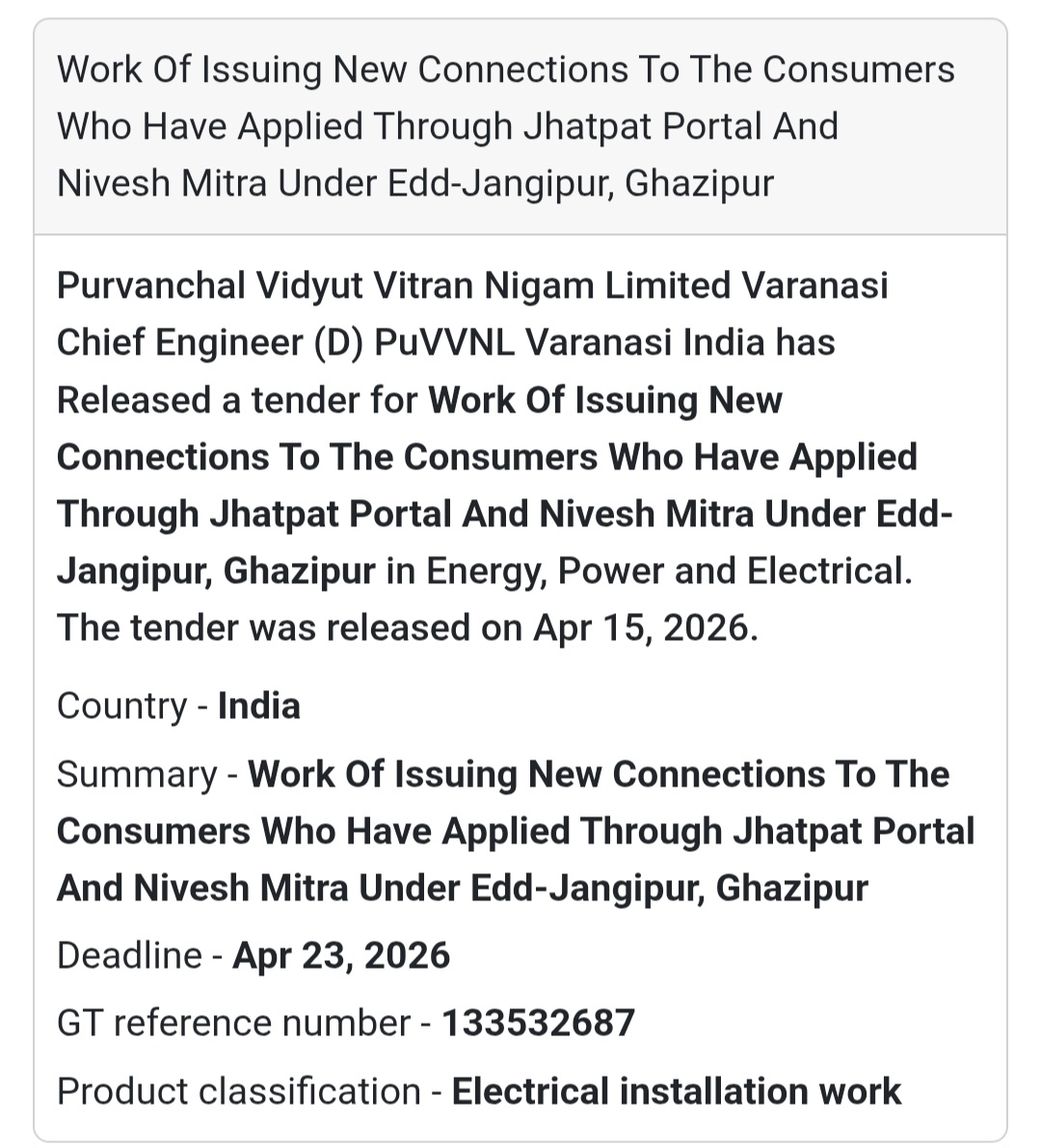 ⚡ Electric Connection Work – Ghazipur (Edd-Jangipur)