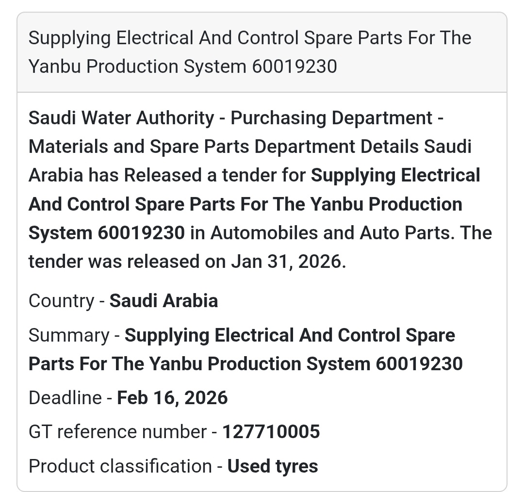 ⚡ Electrical & Control Spare Parts – Yanbu Production System