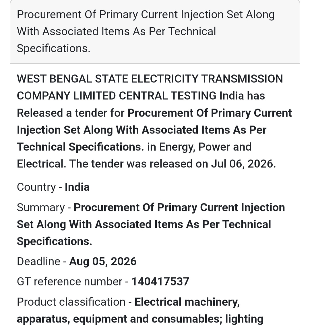 ⚡ Electrical Equipment Procurement Tender | West Bengal