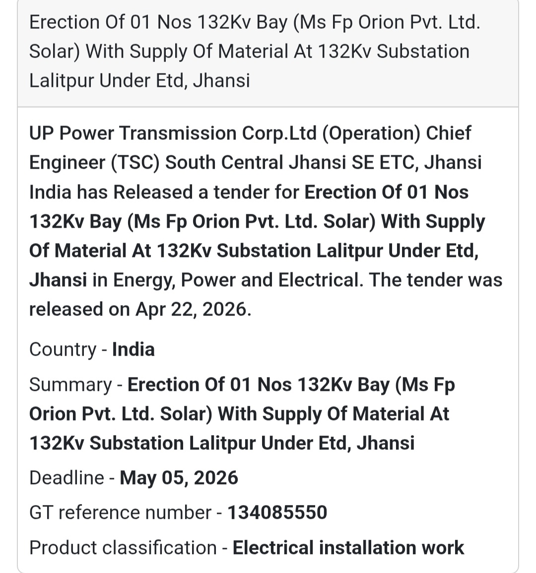 ⚡ Electrical Infrastructure – Jhansi (132kV Bay)
