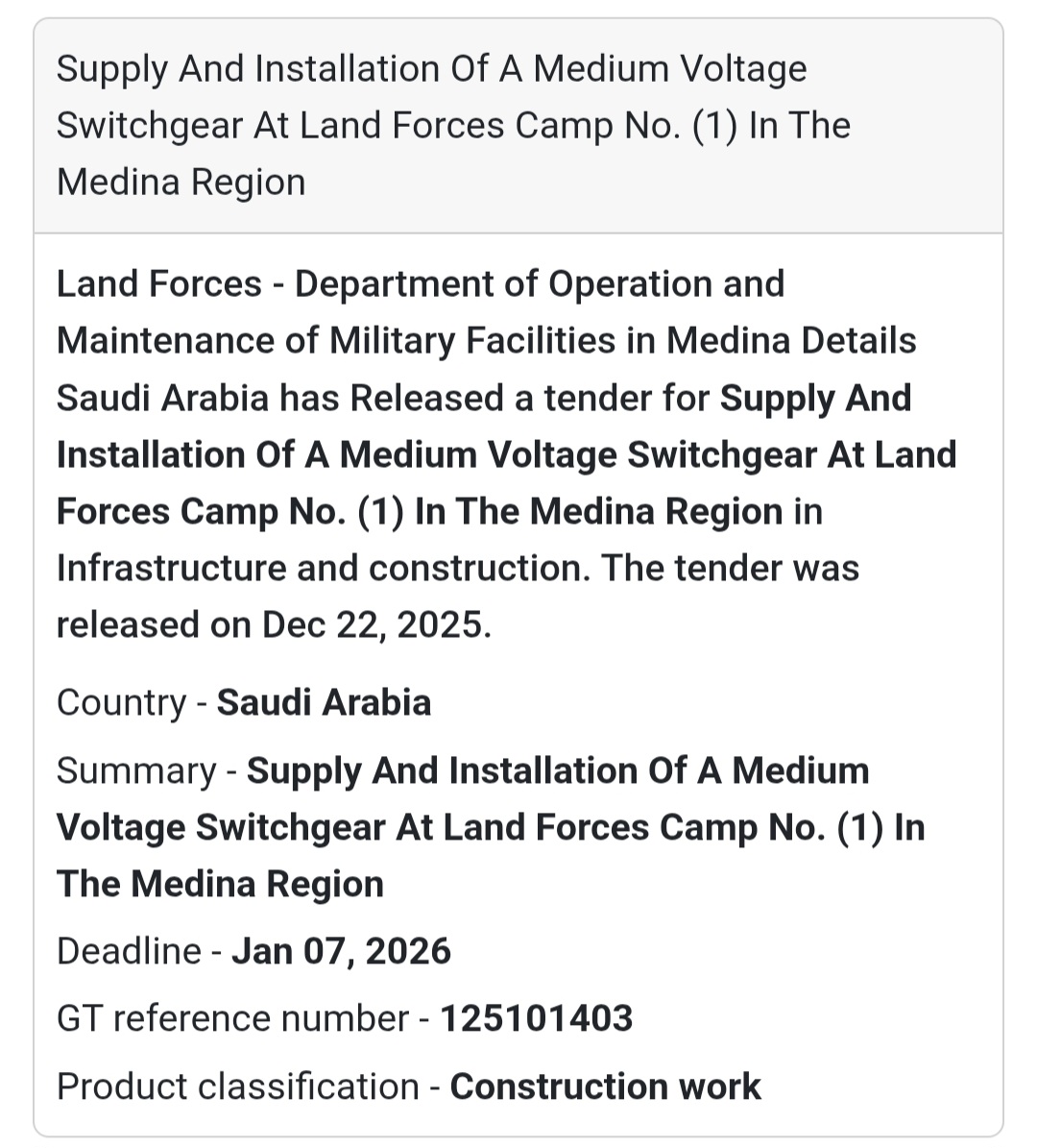 ⚡ Electrical Infrastructure Tender – Saudi Arabia 🇸🇦