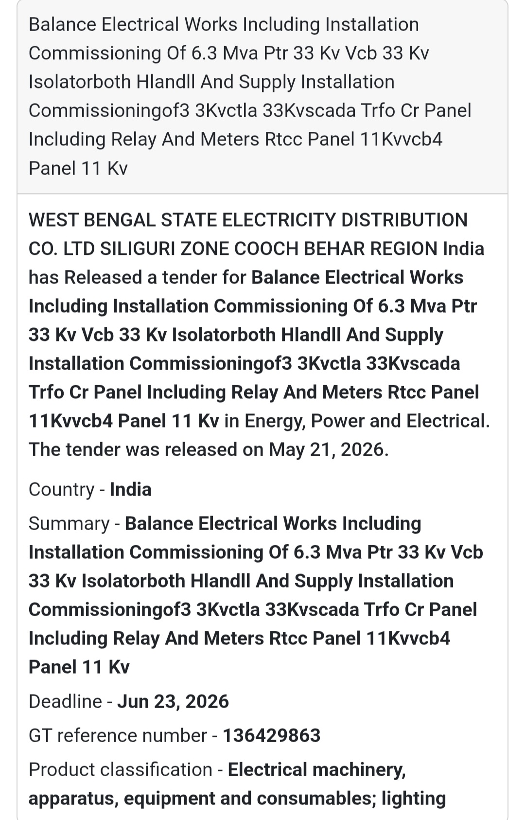 🔌 Electrical Installation & Commissioning Tender