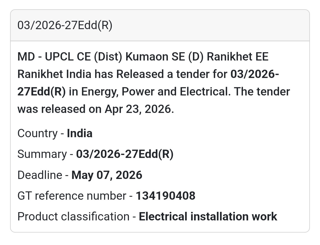 ⚡ Electrical Installation Tender – Ranikhet