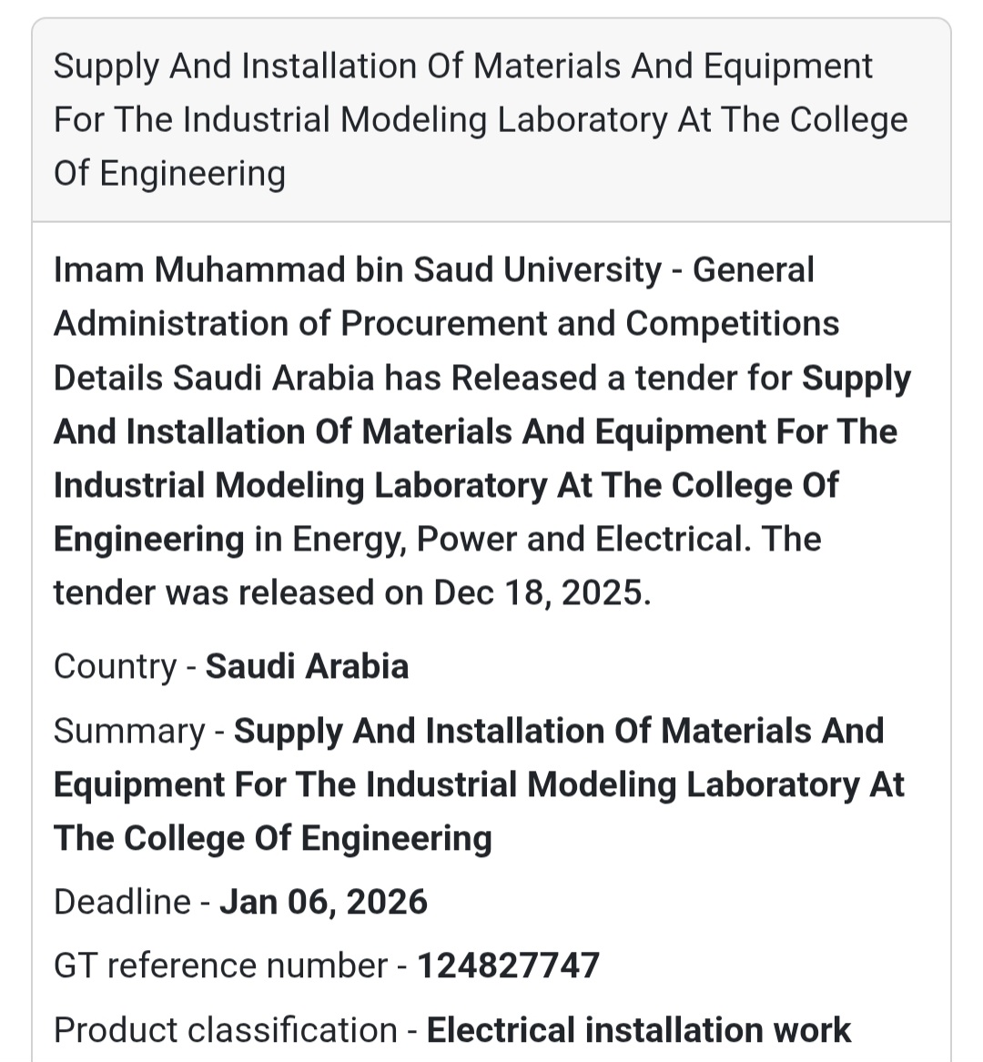 🔔 Electrical Installation Tender | Saudi Arabia 🇸🇦