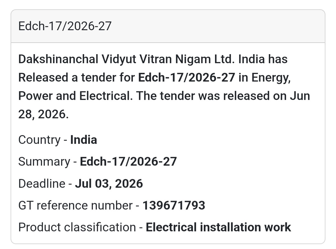 ⚡ Electrical Installation Work – EDCH-17/2026-27 | India 🇮🇳