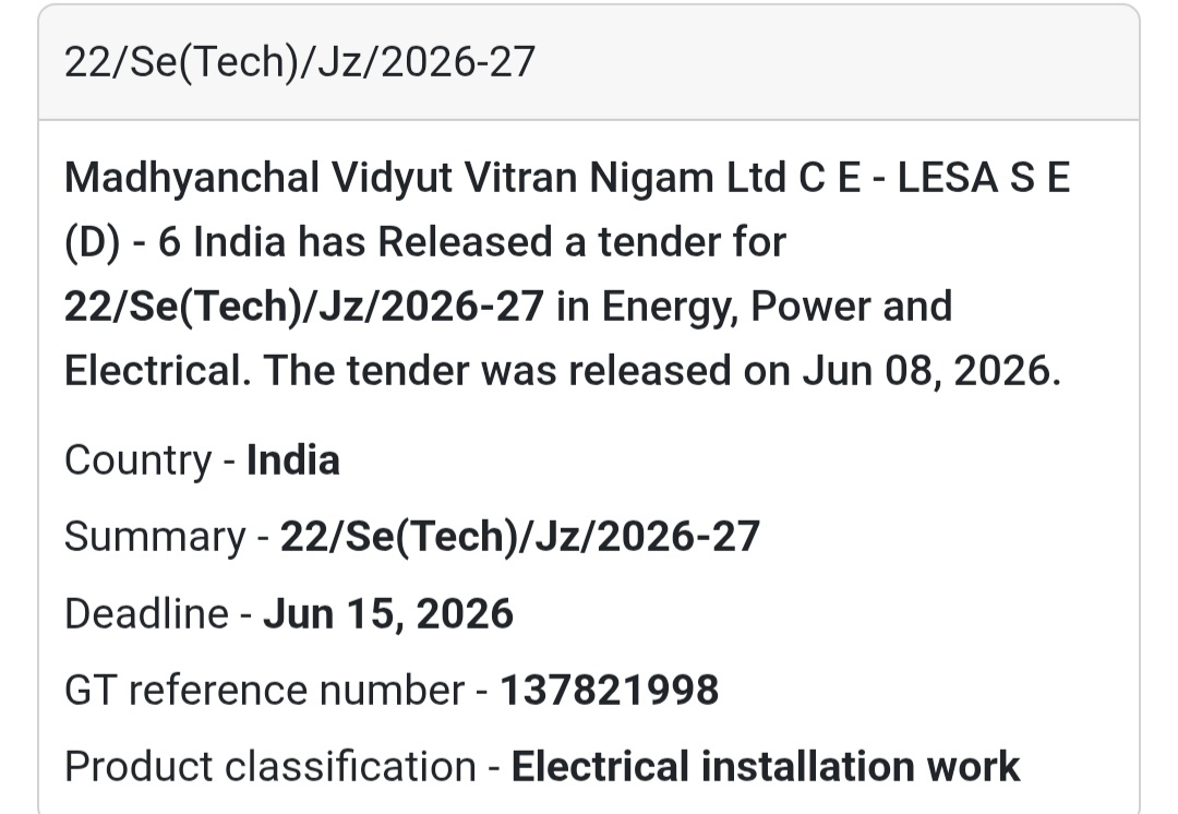 ⚡ Electrical Installation Work Tender | LESA Zone, Uttar Pradesh 📍Lucknow, Uttar Pradesh