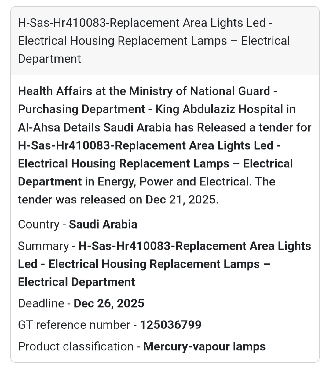 💡 Electrical & Lighting Tender – Saudi Arabia