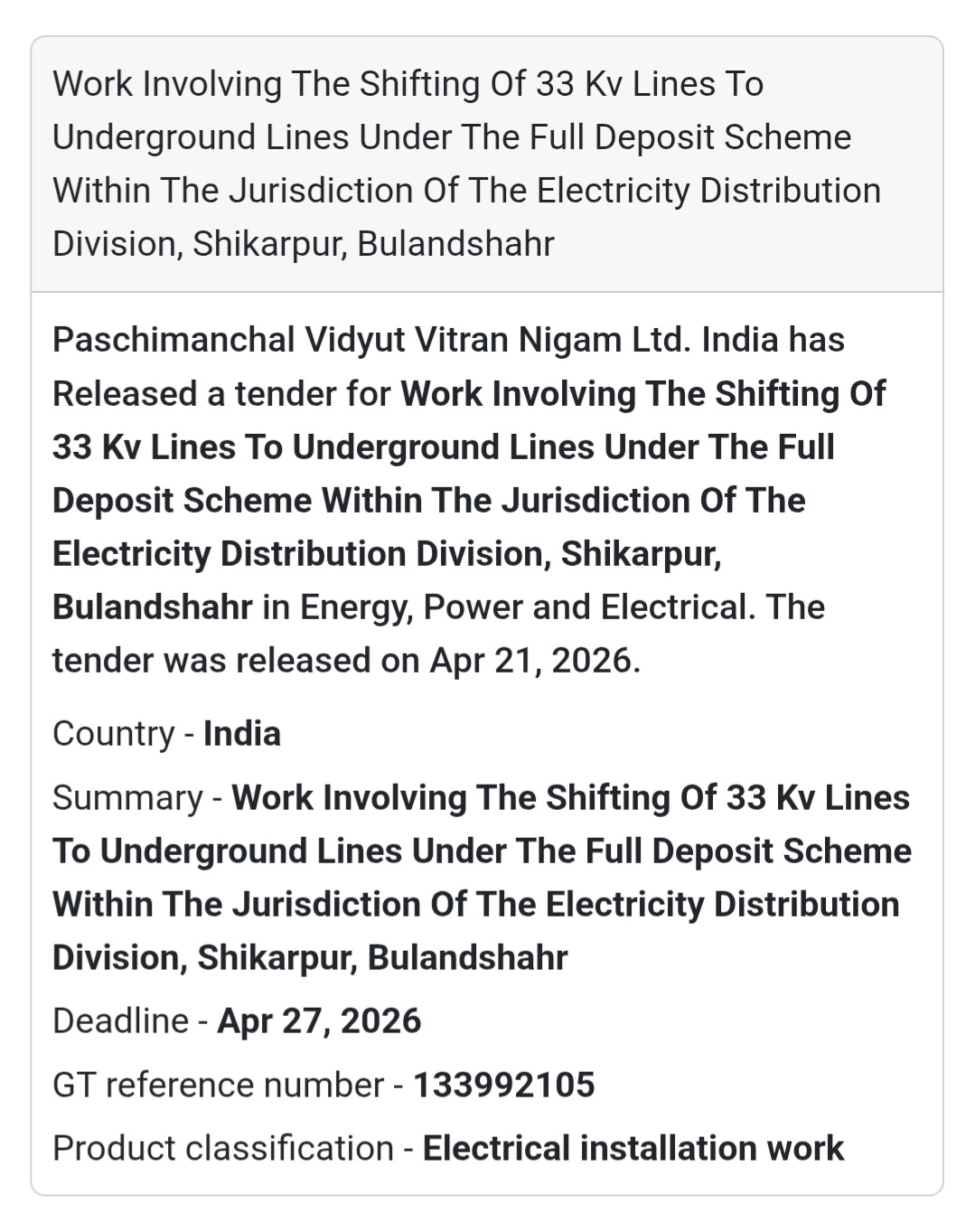 ⚡ Electrical Line Shifting Work – Bulandshahr