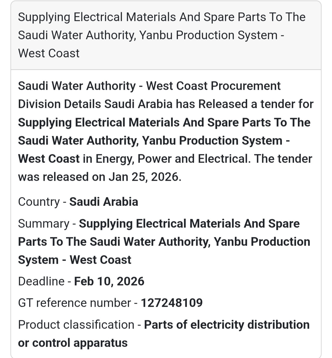 ⚡ Electrical Materials & Spare Parts – Yanbu (West Coast)