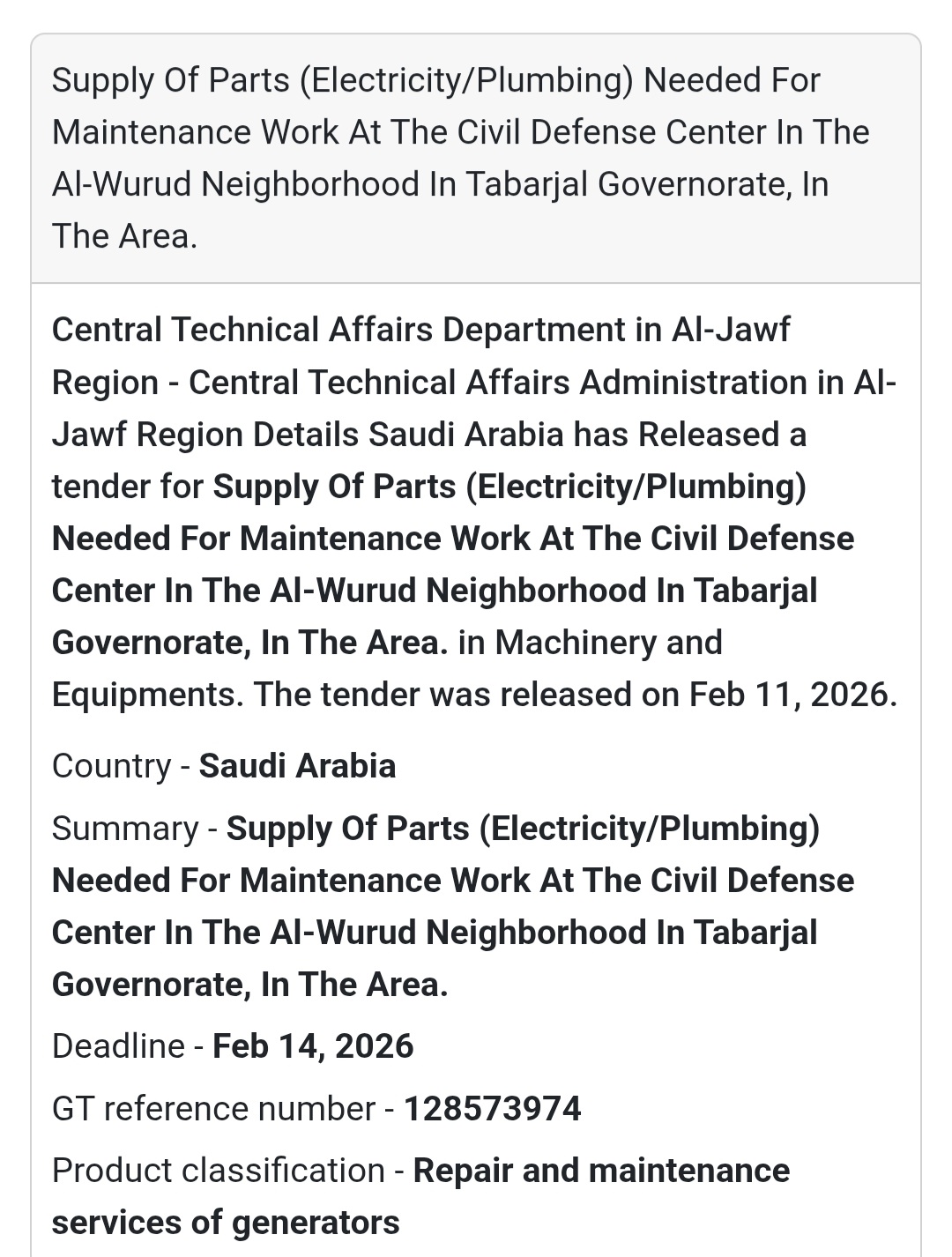 🔌 Electrical & Plumbing Parts – Civil Defense Center (Tabarjal)