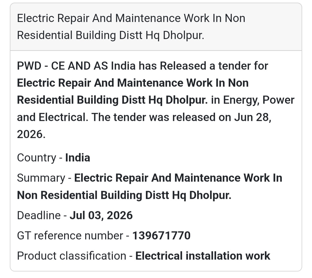 💡 Electrical Repair and Maintenance Work – District HQ Dholpur | India 🇮🇳