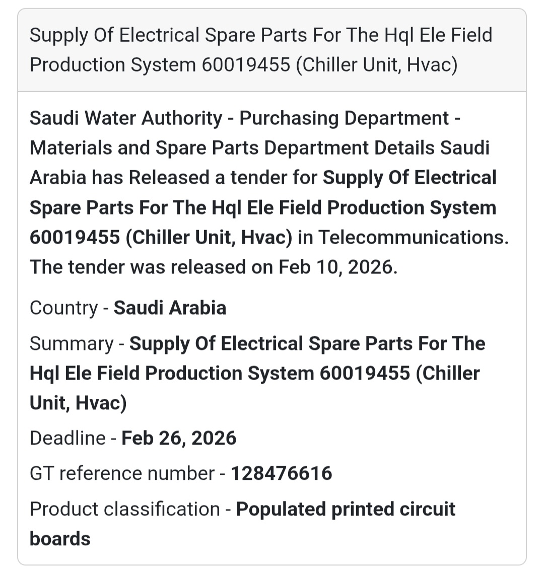 Electrical Spare Parts Supply