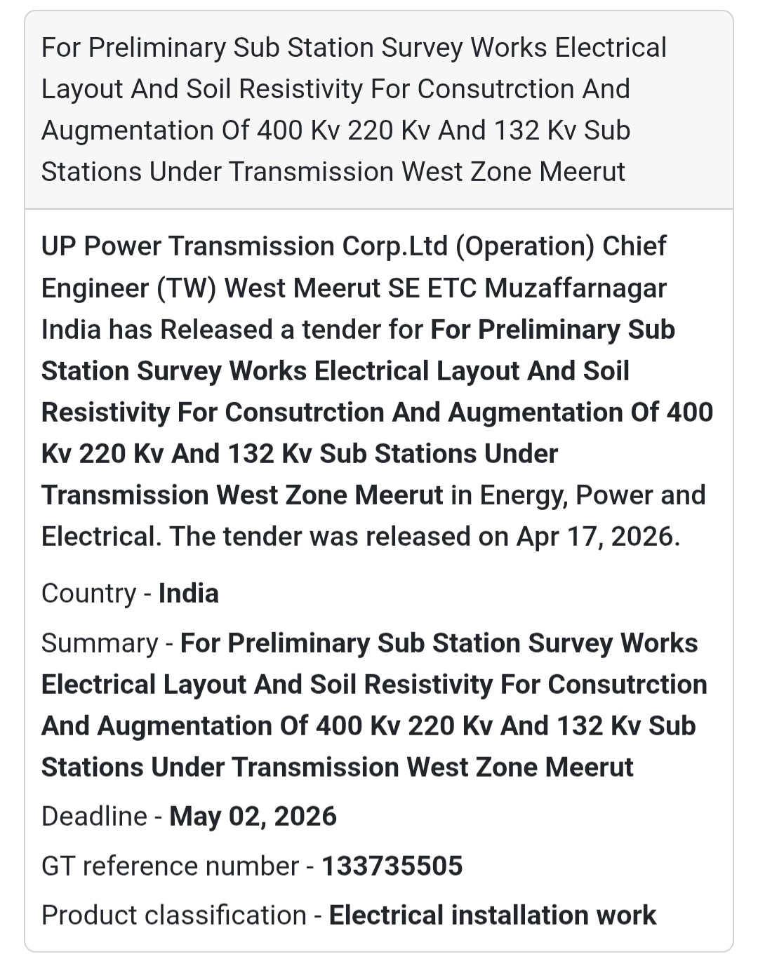 ⚡ Electrical Survey Work – Meerut Zone