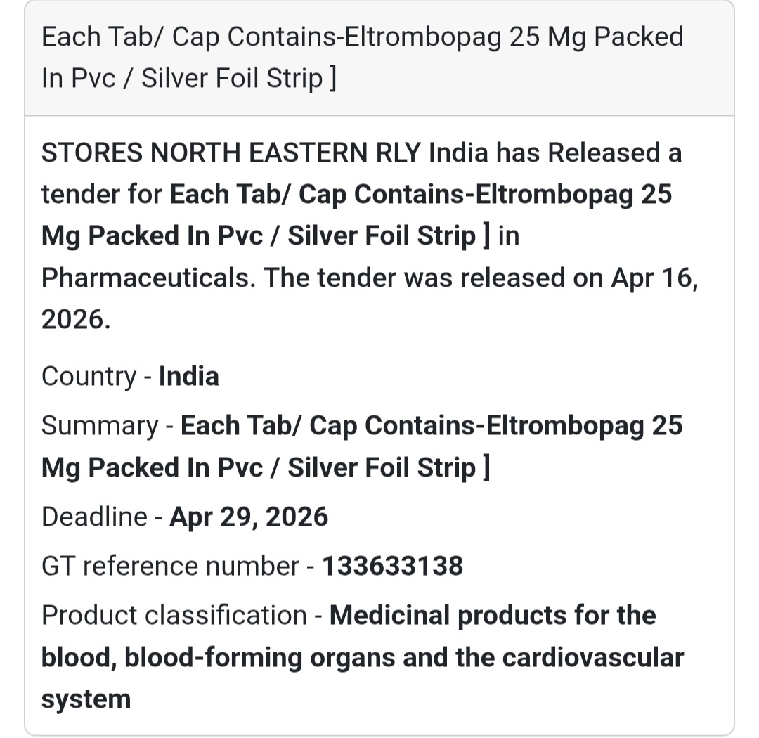 💊 Eltrombopag 25 mg Tablets Tender