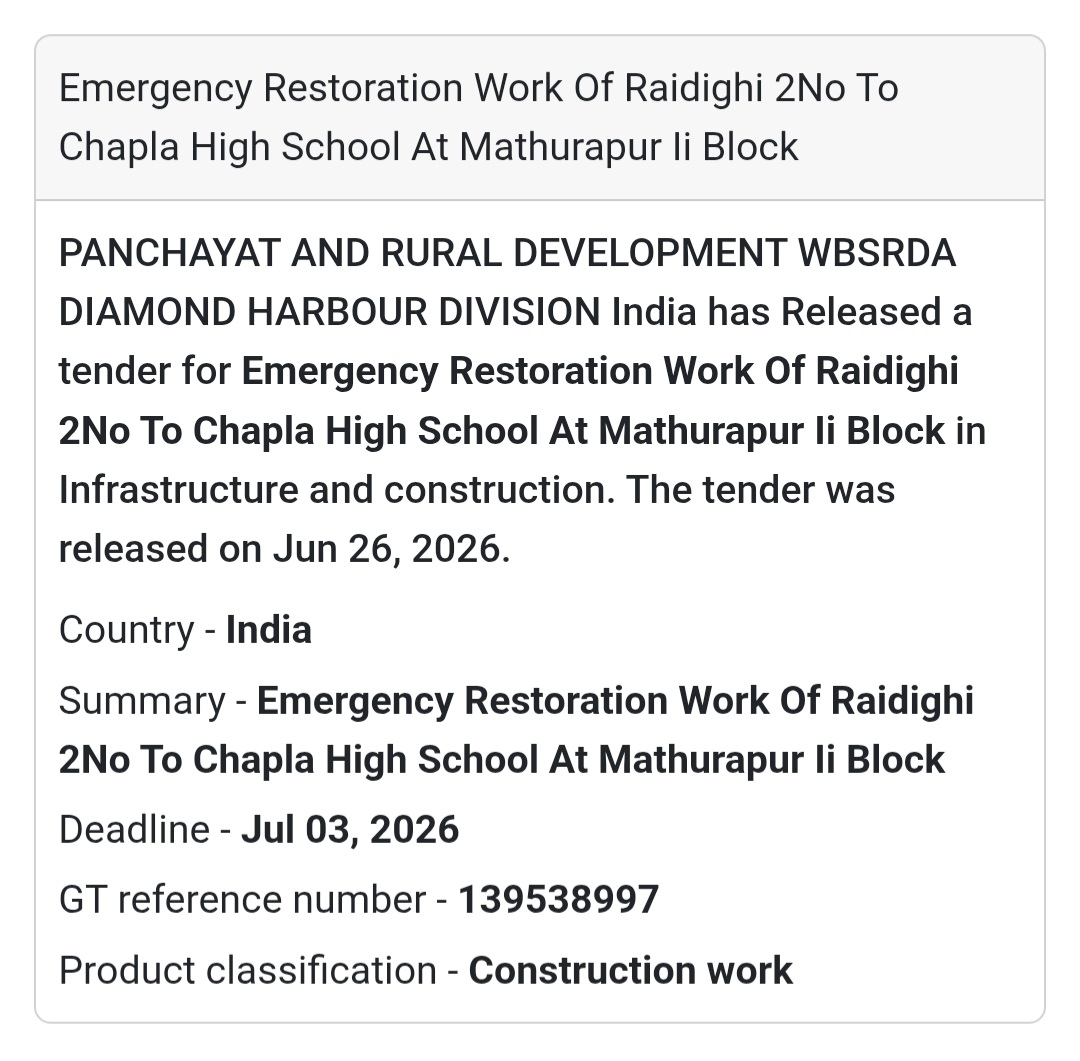 Emergency Restoration Work: Raidighi 2 No to Chapla High School – Mathurapur II