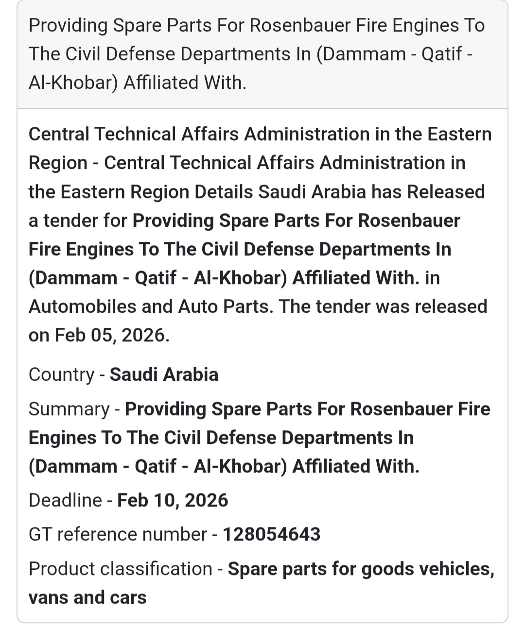 🚒 Emergency Services Spare Parts