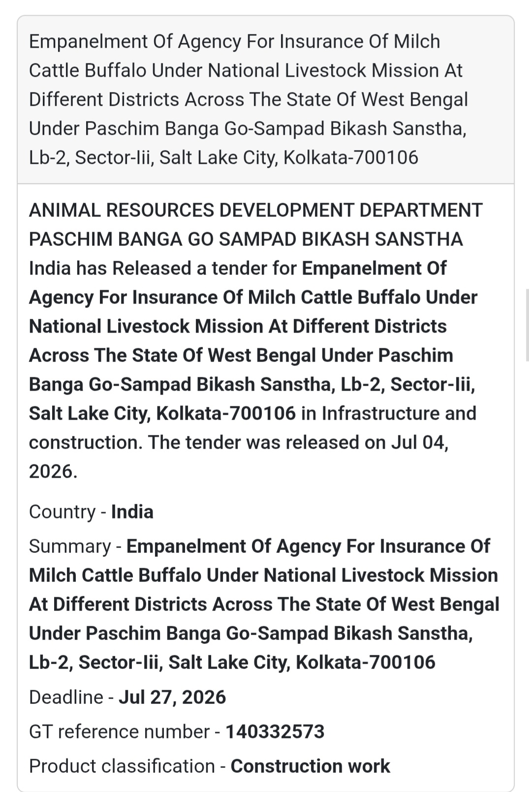 🐄 Empanelment for Livestock Insurance Agency | West Bengal 📍