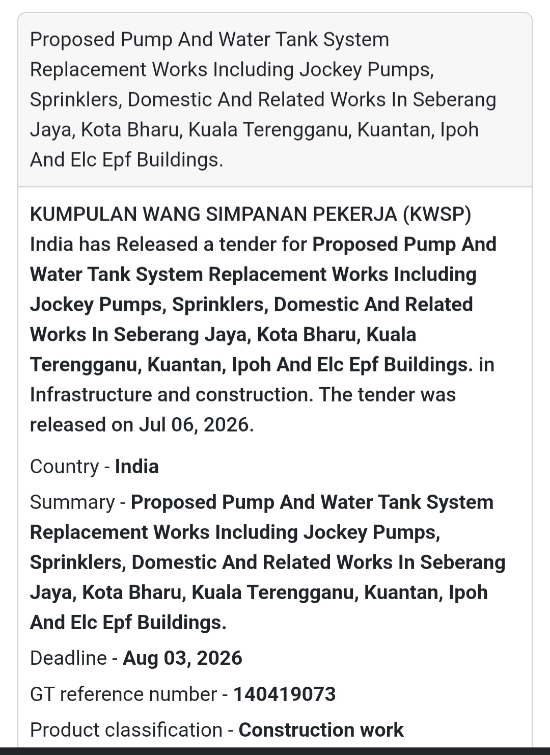 🚰 Employees Provident Fund (KWSP/EPF) Tender | Malaysia