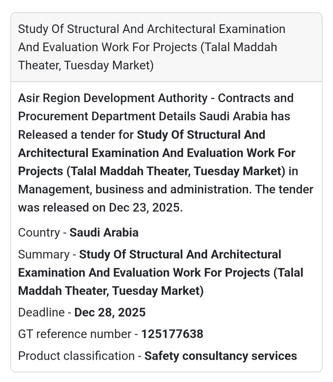 🏗️ Engineering & Safety Consultancy Tender – Saudi Arabia 🇸🇦