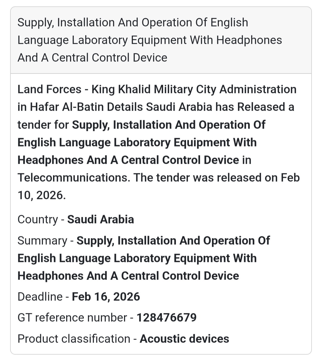 🎧 English Language Laboratory Equipment Supply & Installation