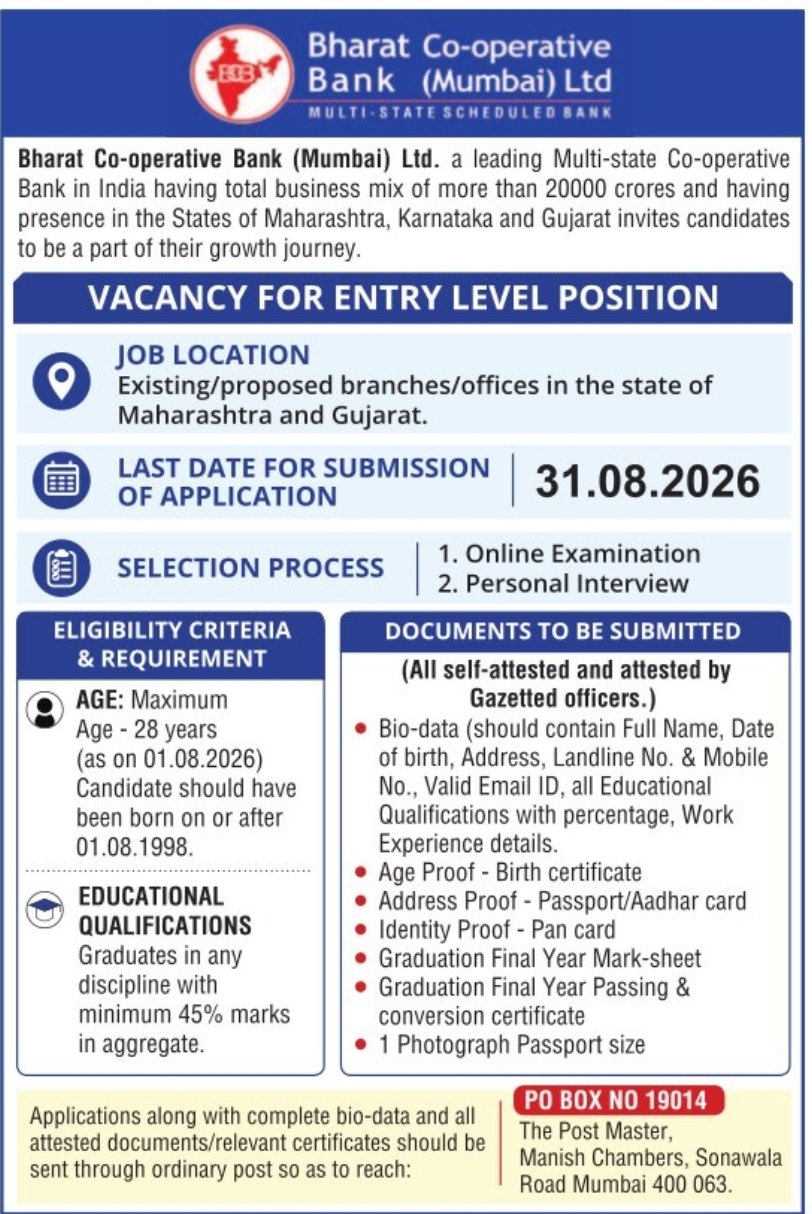 💼 Entry Level Job Vacancy | Maharashtra & Gujarat