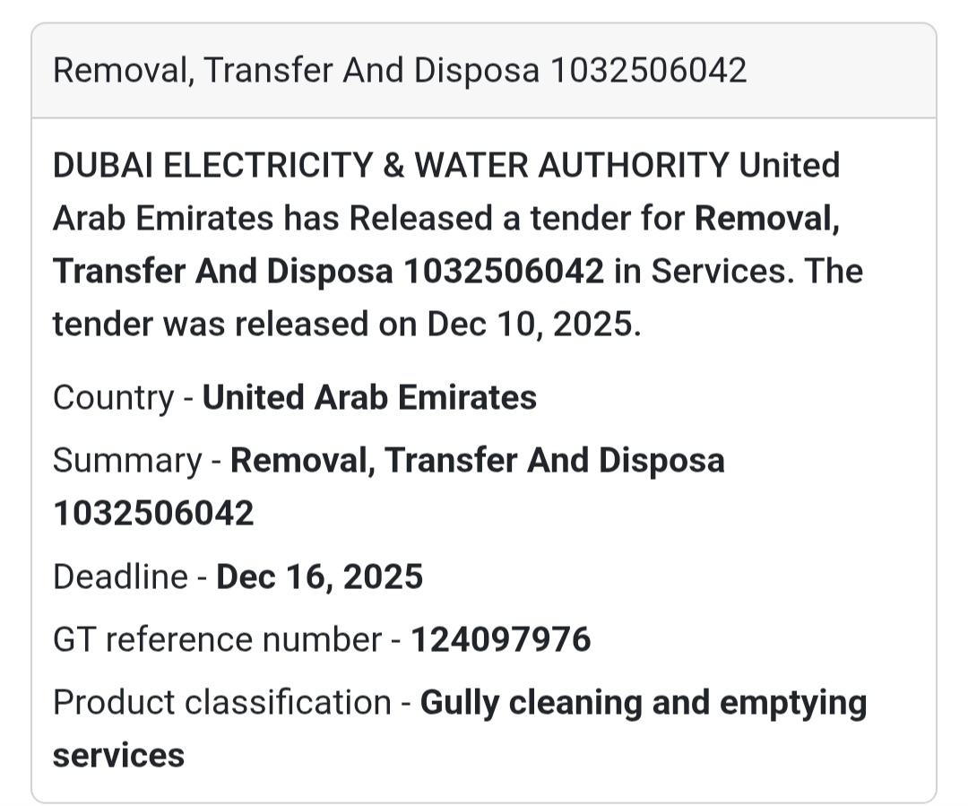 📢 Environmental Services Tender – UAE 🇦🇪