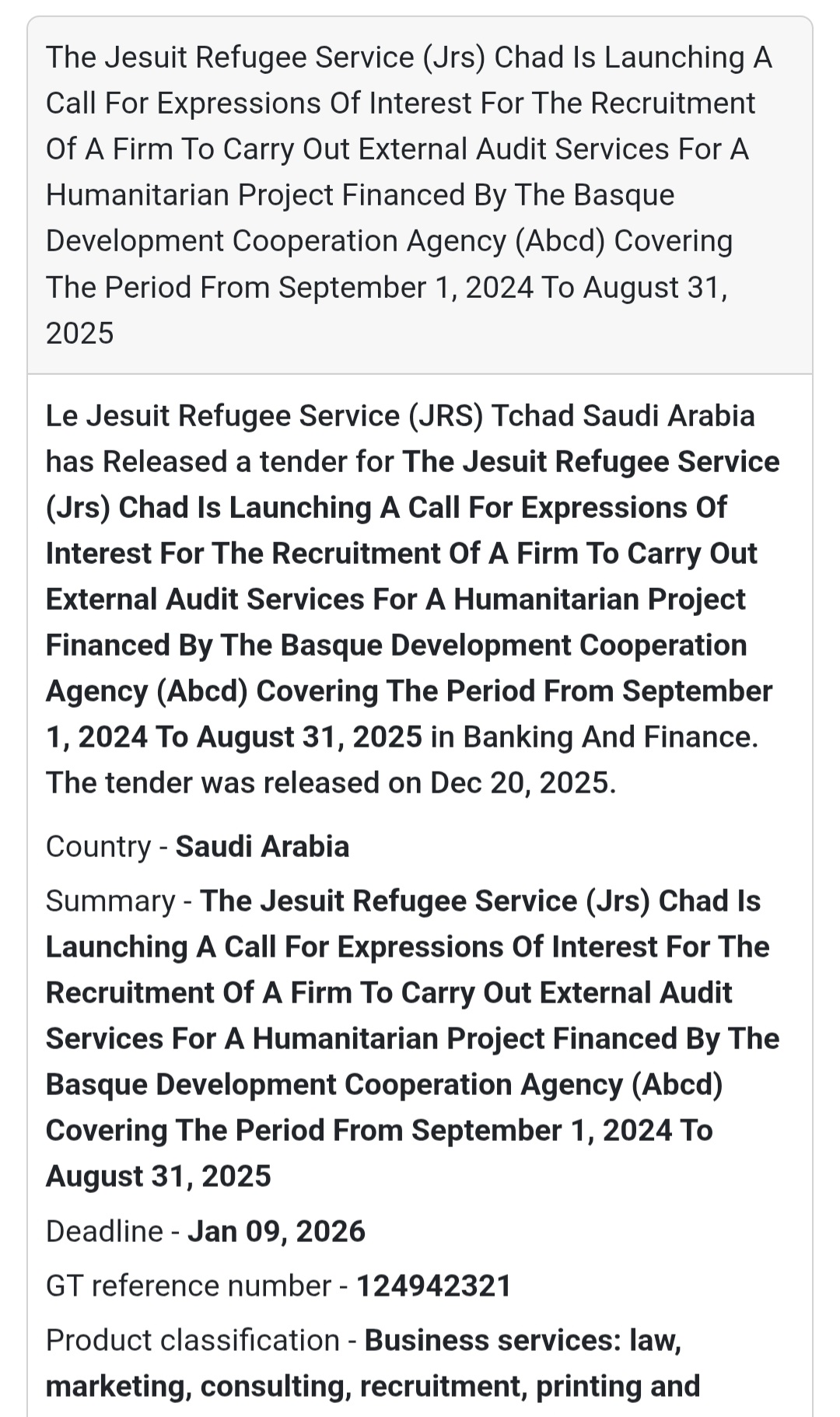 🔔 EOI – External Audit Services | Chad 🇹🇩