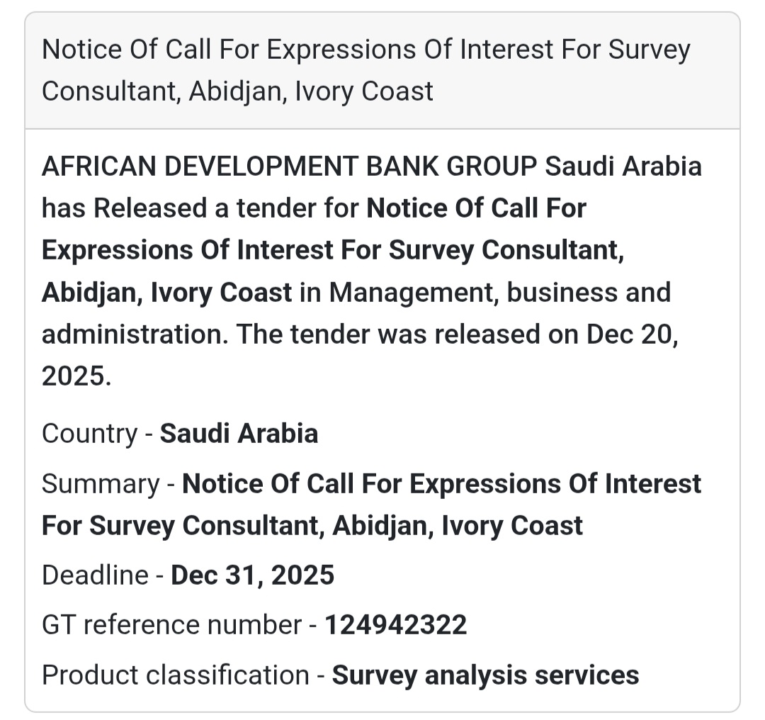 🔔 EOI – Survey Consultant | Ivory Coast 🇨🇮