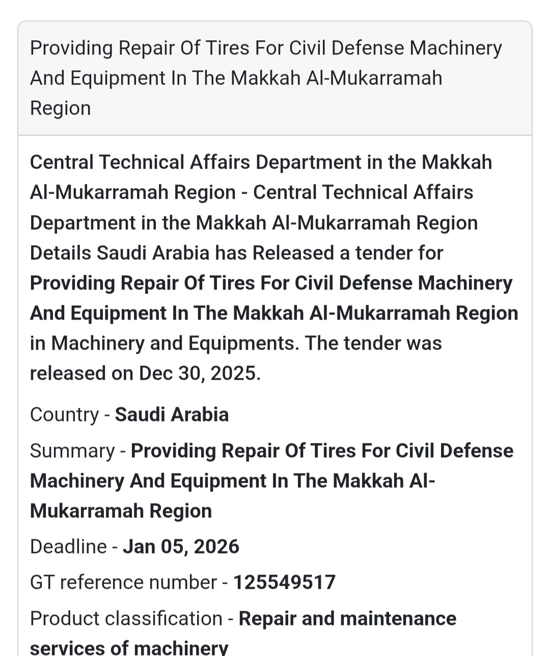 🔧 Equipment Maintenance Tender