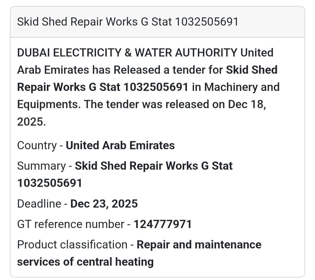 🔔 Equipment Repair Tender | United Arab Emirates 🇦🇪