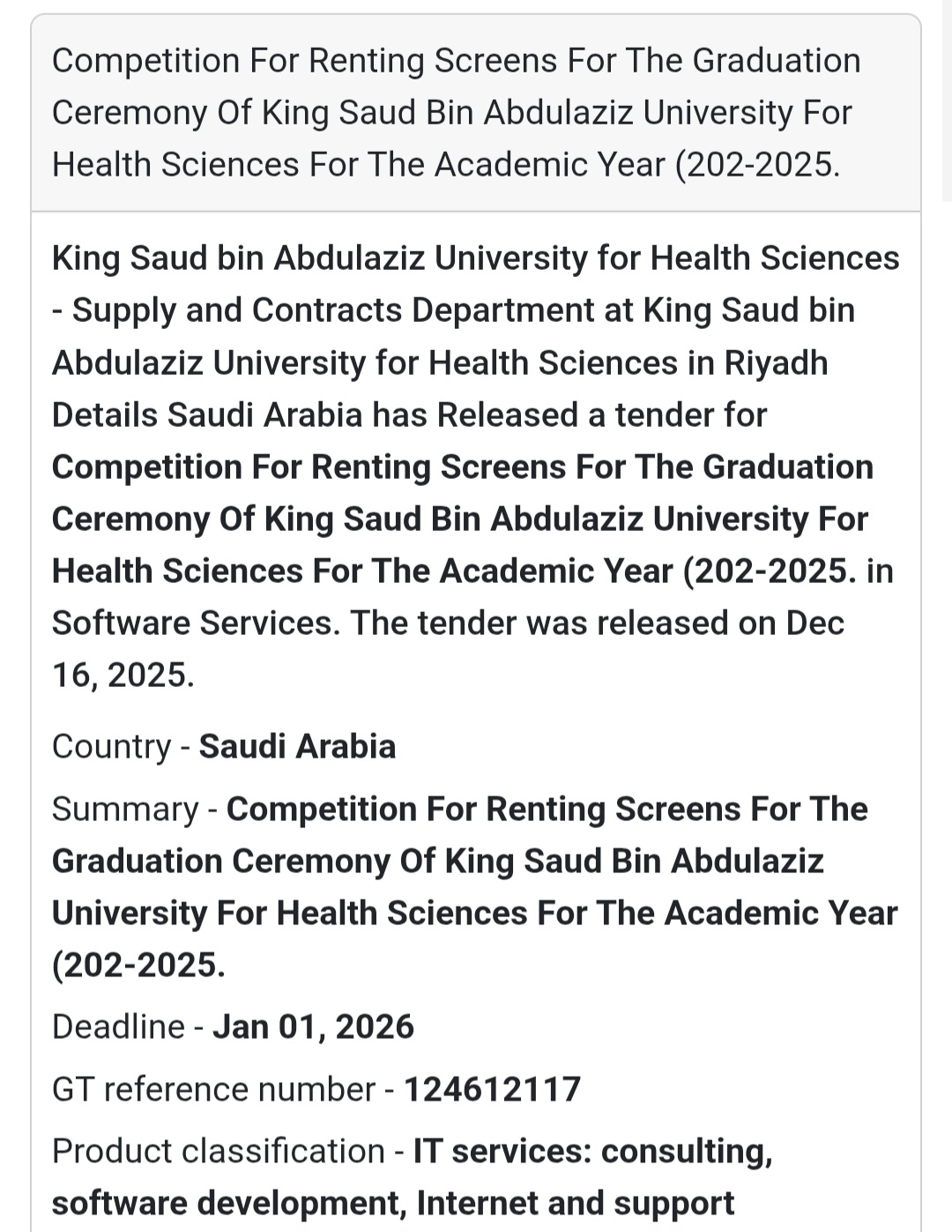 🔔 Event & Media Tender | Saudi Arabia 🇸🇦
