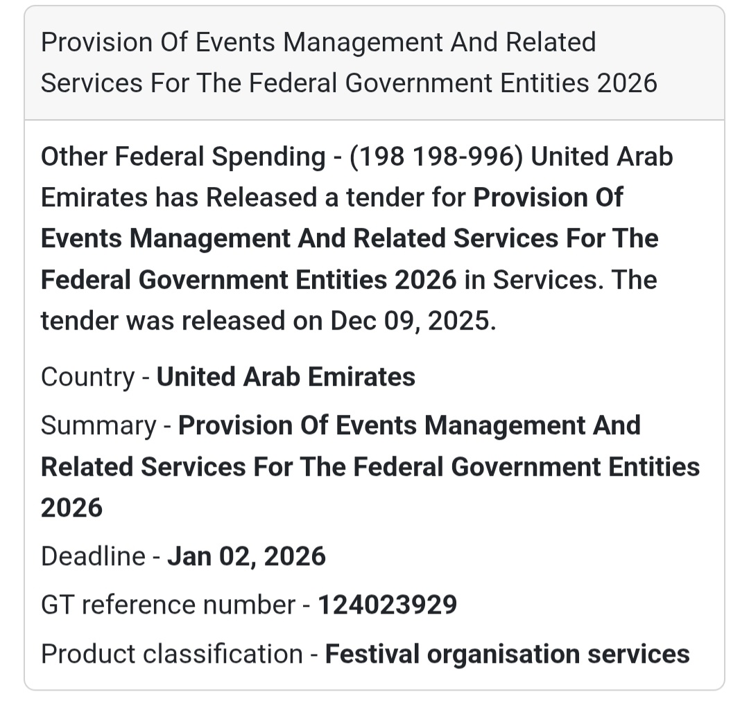 📢 Events Management Tender – UAE 🇦🇪