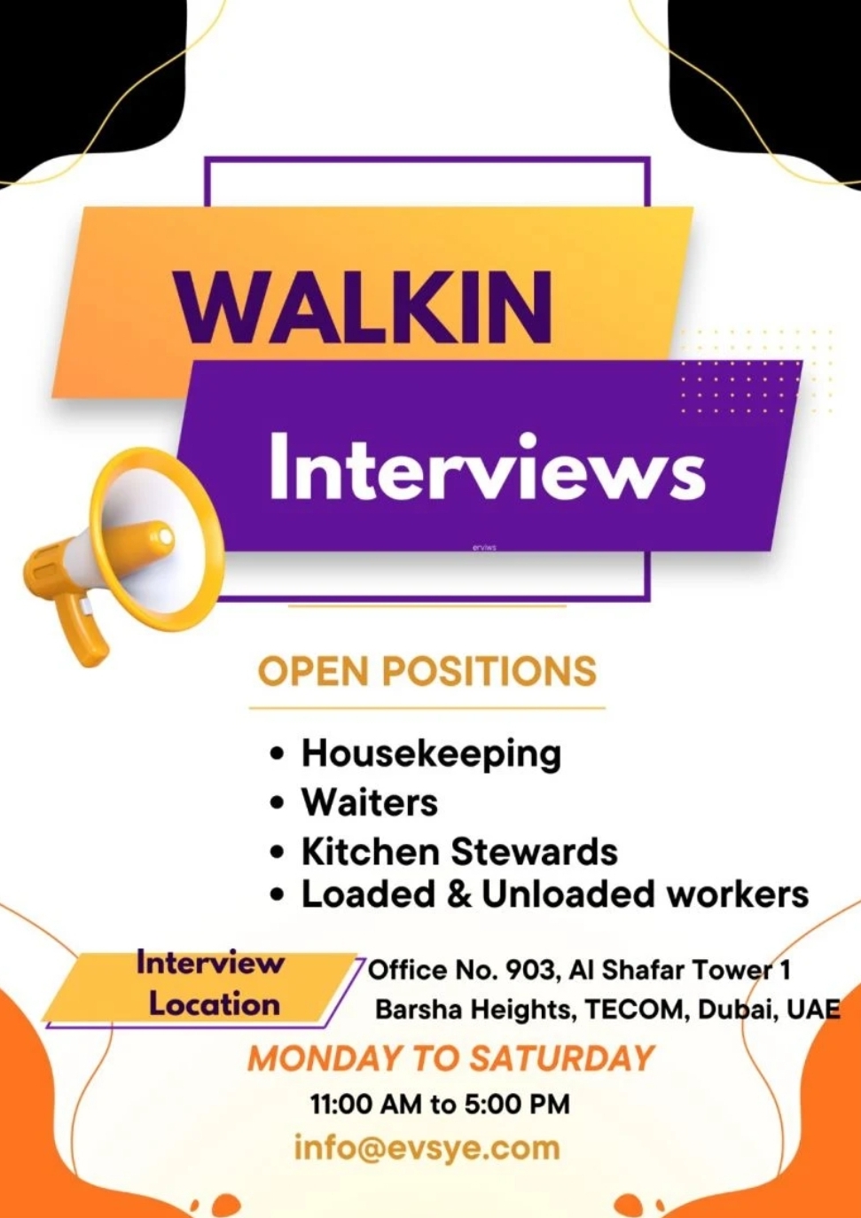 🍽️ EvSye Facility Management Walk-In Interviews – Dubai