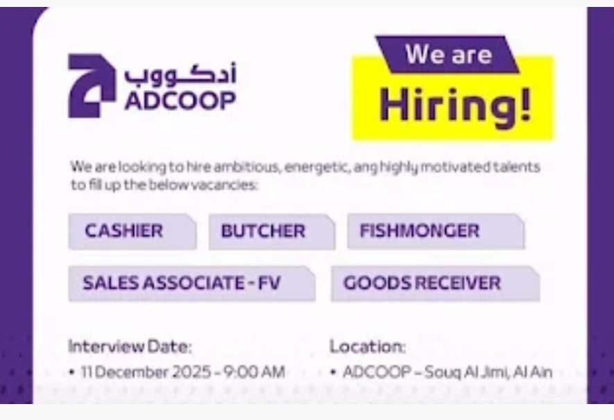 Exciting career opportunities are now open at ADCOOP, Al Ain! 🌟