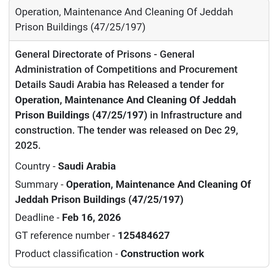 📢 Facility Management Tender – Saudi Arabia 🇸🇦