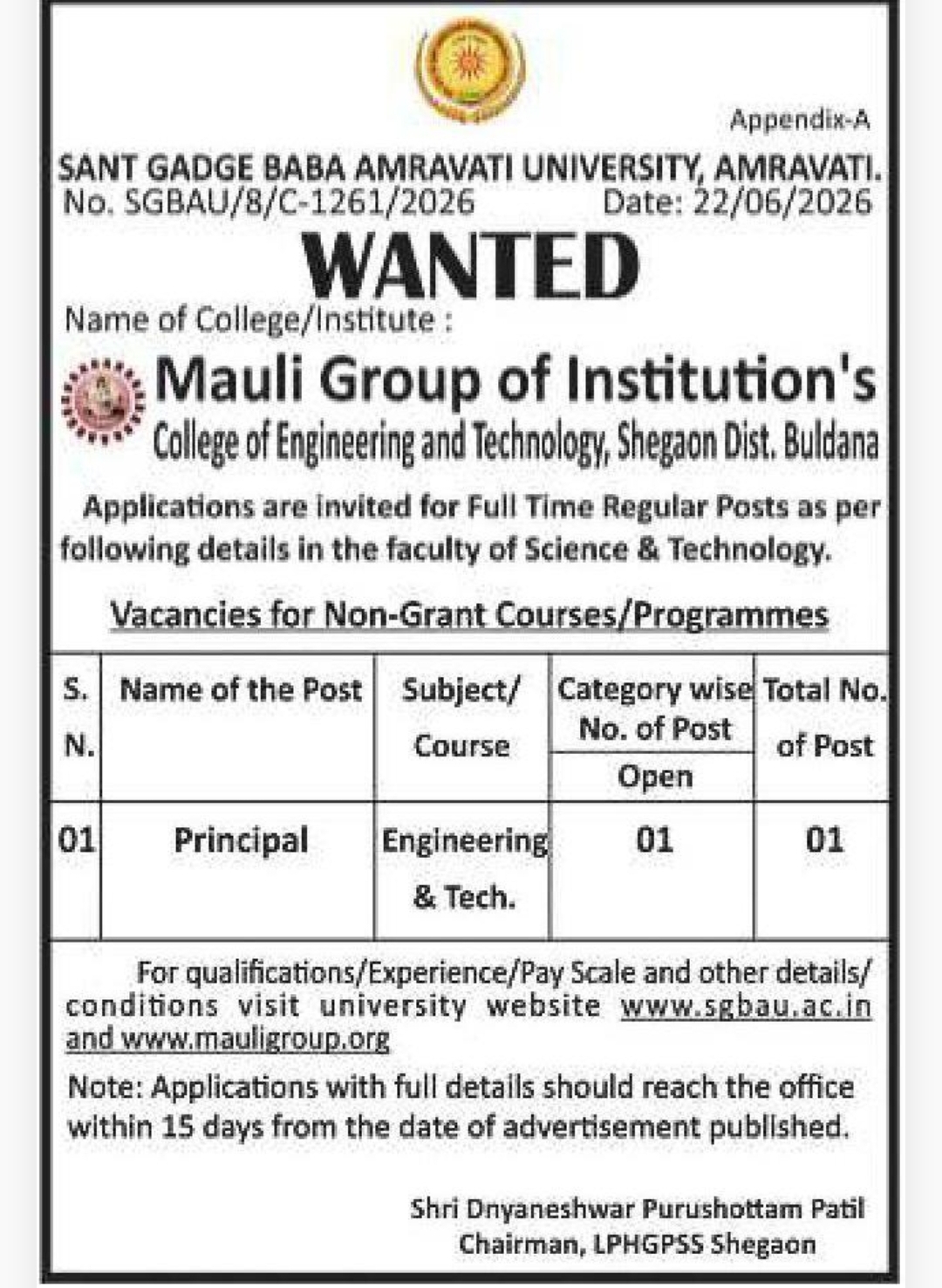 🎓 Faculty Recruitment✨ Mauli Group of Institutions – College