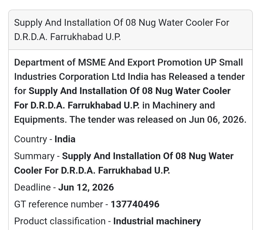 🚰 Farrukhabad, Uttar Pradesh | Supply & Installation of 08 Water Coolers