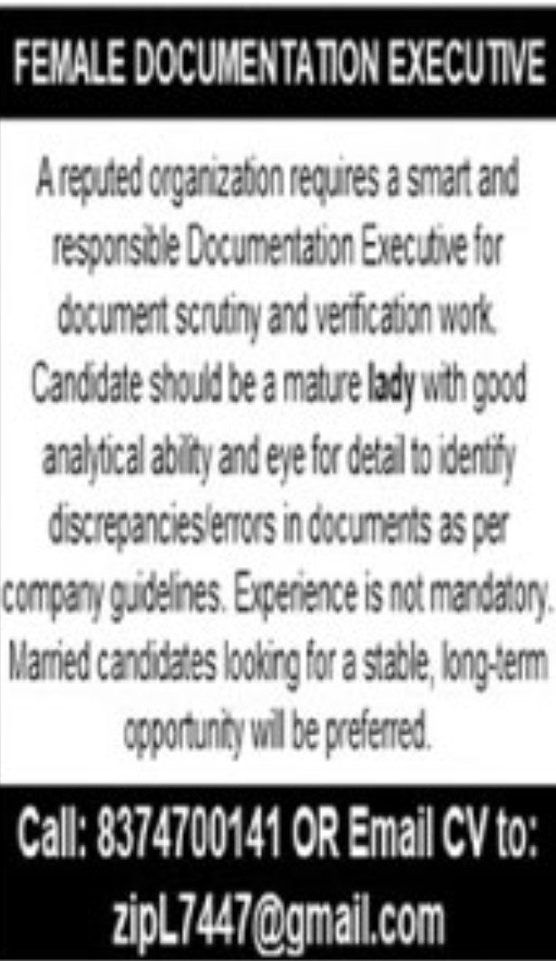 👩‍💼 FEMALE DOCUMENTATION EXECUTIVE
