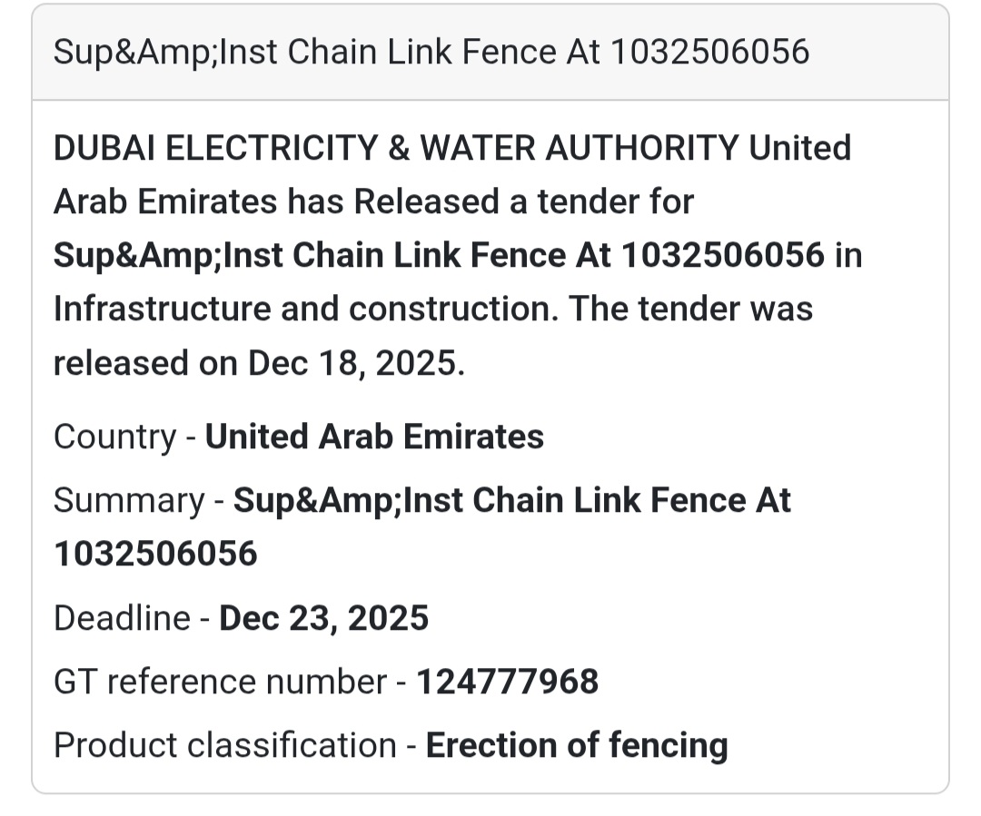 🔔 Fencing Works Tender | United Arab Emirates 🇦🇪