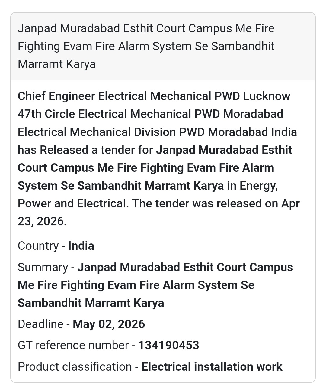 🔥 Fire Fighting & Alarm Repair – Moradabad