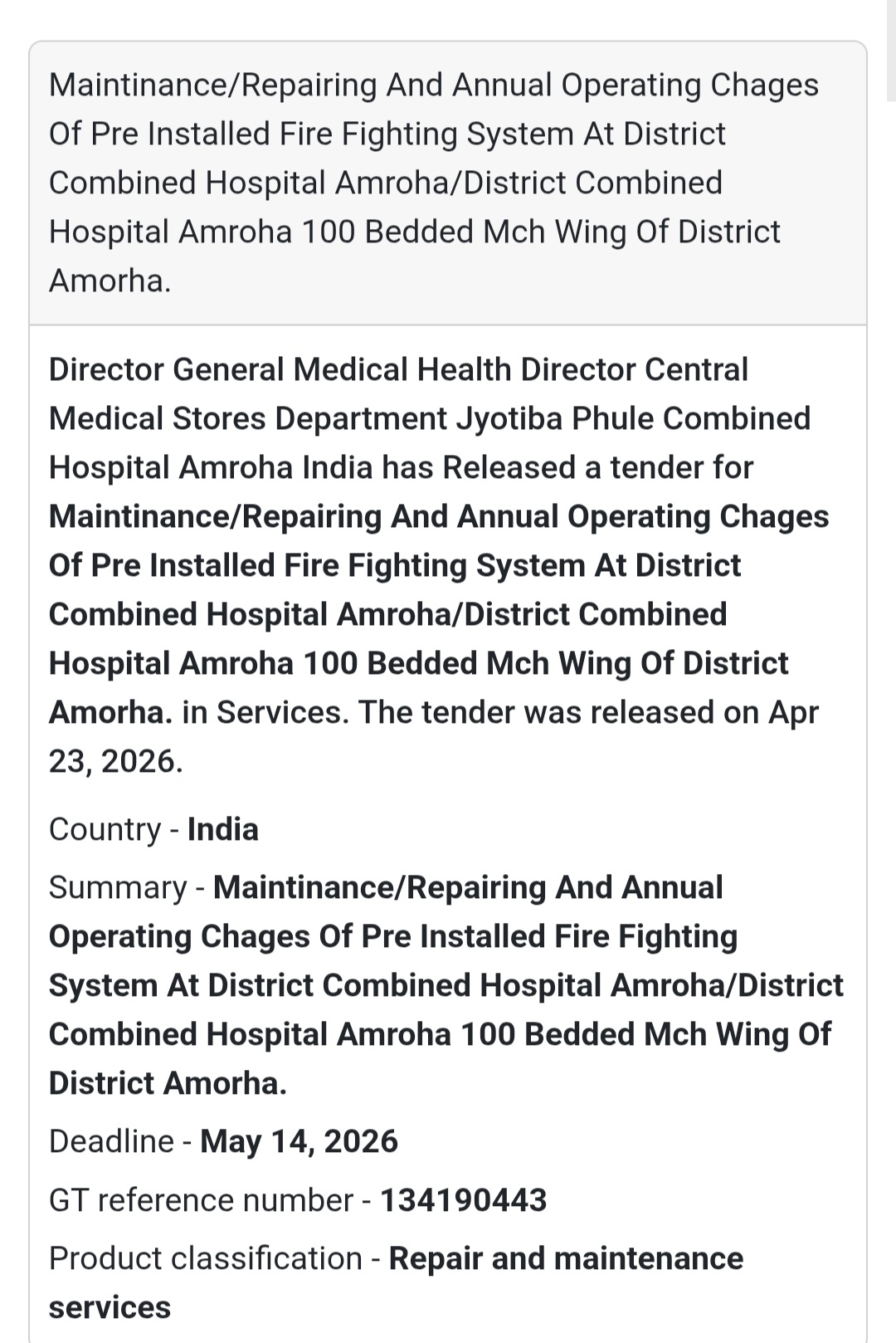 🔥 Fire Fighting System Maintenance – Amroha