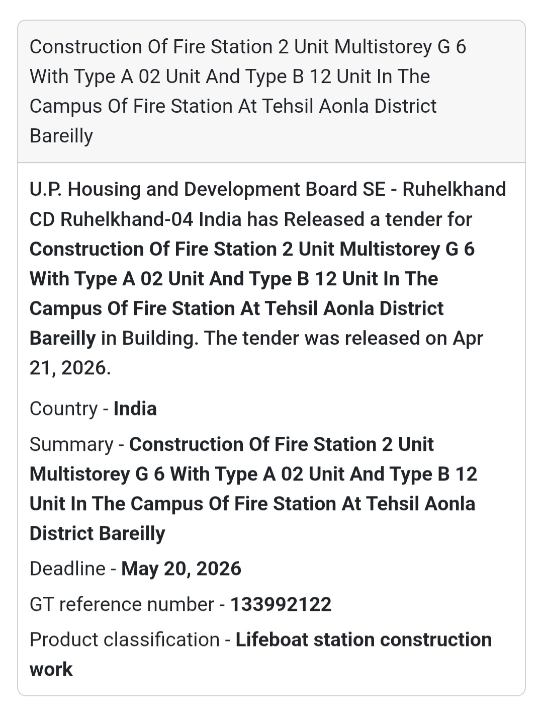 🚒 Fire Station Construction – Bareilly