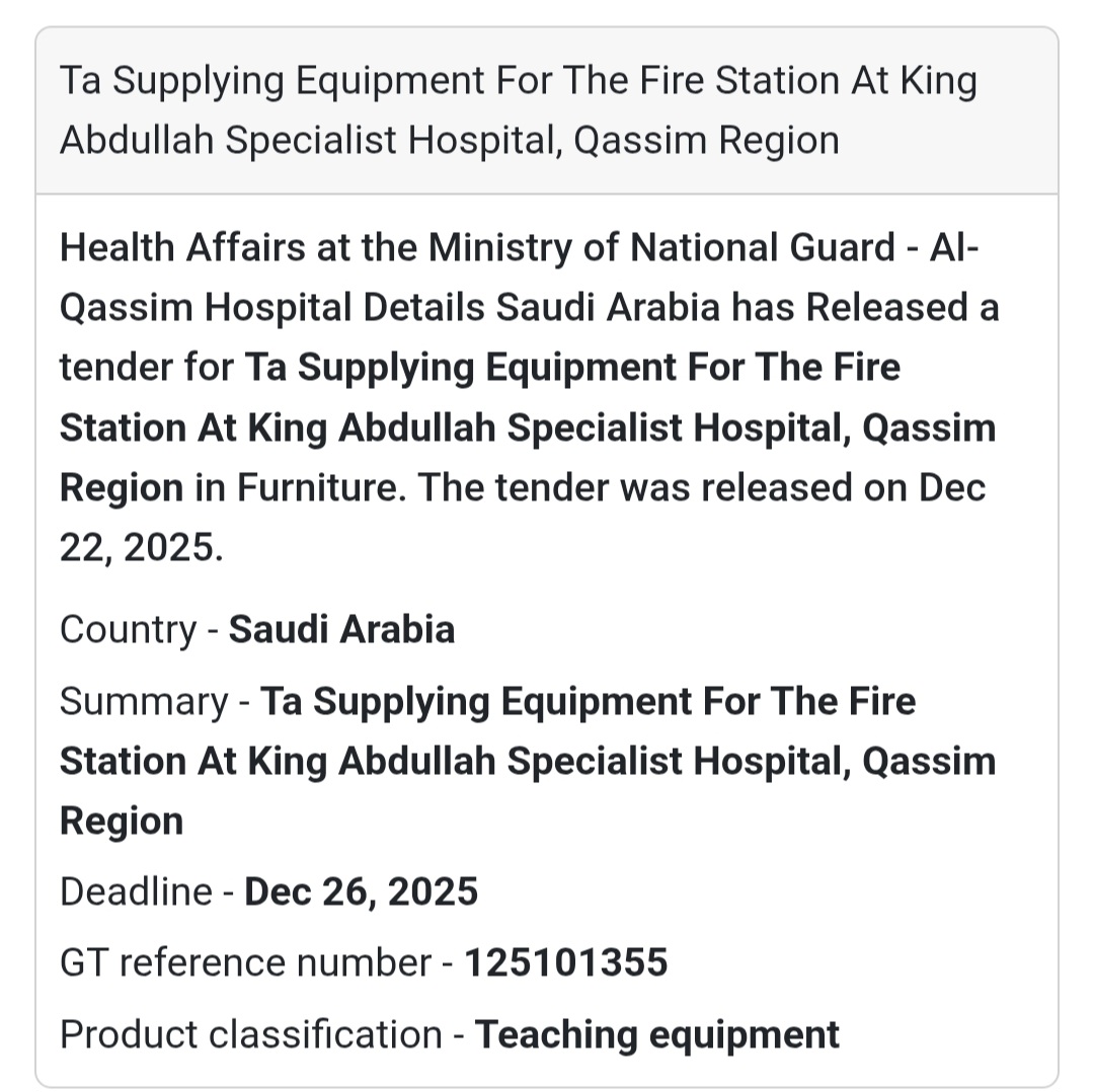 🚨 Fire Station Equipment Supply – Saudi Arabia 🇸🇦
