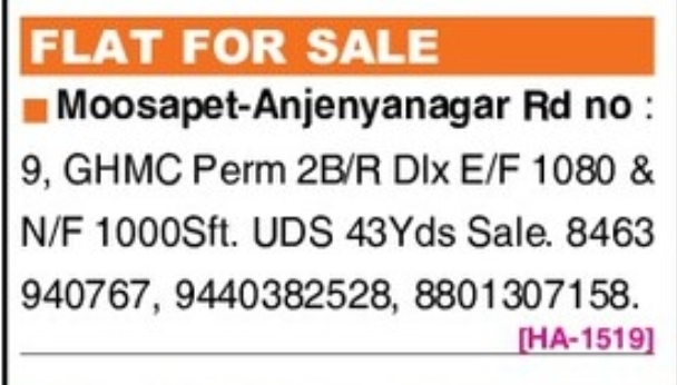 🏢 Flat for Sale – Moosapet