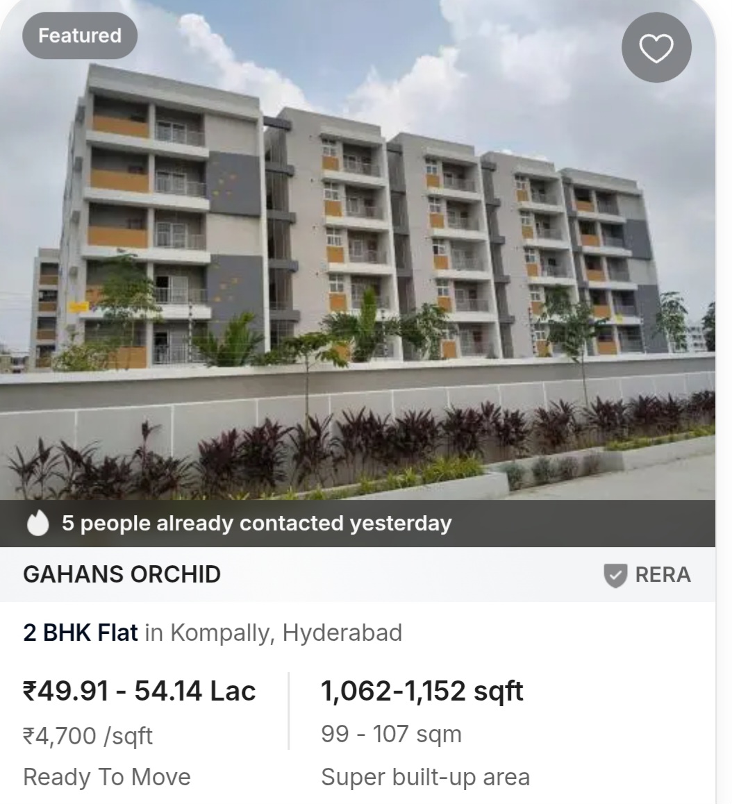 Flat for sale - 🏡 Ready-to-Move 2 BHK Homes at Gahans Orchid, Kompally!