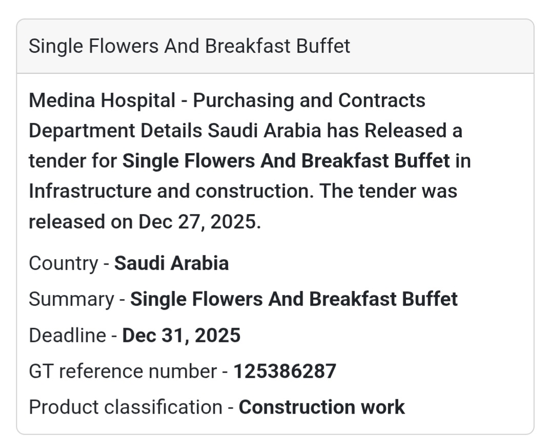 🌸 Flowers & Breakfast Buffet Tender | Saudi Arabia 🇸🇦